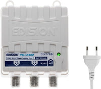 EDISION PSU-2402 Alimentatore per Amplificatore da palo Antenna TV, con connettore F, DC 24V 200mA, Frequenze 5-862Mhz, 1 ingresso, 2 uscite