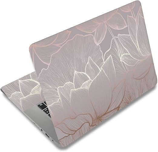 SUPERDANT Adhesivo para portátil con líneas doradas de loto universal para PC portátiles de 12, 13, 13.3, 14, 15, 15.4, 15.6 pulgadas. Funda de vinilo removible con protector de diseño floral para