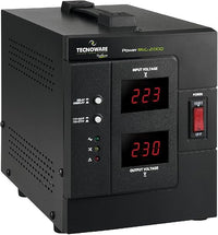 Tecnoware Power Systems - Estabilizador monofásico, Protección contra fluctuaciones de corriente, 2000VA, Enchufe SCHUKO, 2 salidas SCHUKO, ITALY, Negro, Policloruro de vinilo