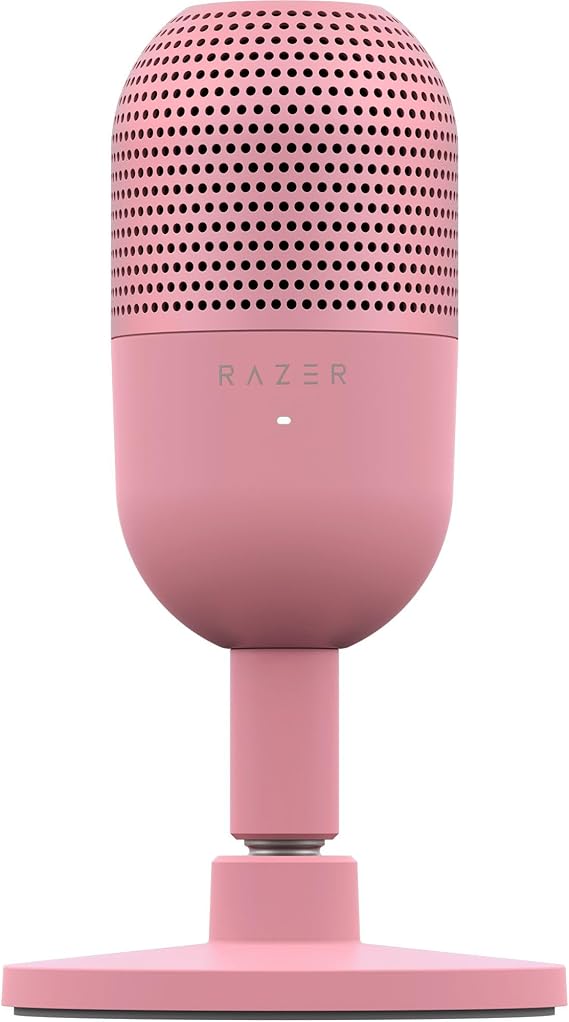 Razer Seiren V3 Mini - Micrófono USB ultracompacto - micrófono de condensador de 14mm (patrón de captación supercardioide, sensor Tap-to-Mute con indicador LED, amortiguador incorporado) Quartz
