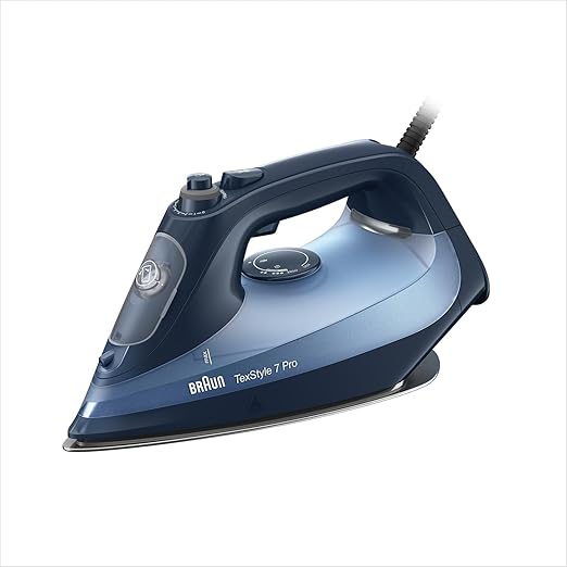 Braun Hogar TeXStyle 7 Pro Steam Iron SI 7160 BL - Iron with Freeglide 3D Ironing Sole, Vertical Steam, 3100 Watt, Blue