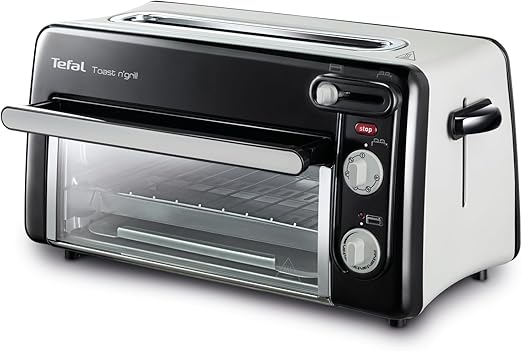 Tefal Tostadora y minihorno 2 en 1 de acero inoxidable negro, Ranura larga, con tapa, Calentamiento de cuarzo, 6 niveles, Temperatura del grill hasta 210°C, Bandeja recogemigas extraíble, TL6008