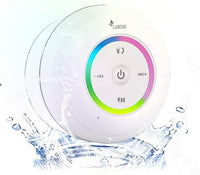 Leicke DJ Roxxx Impermeable Sonido estéreo inalámbrico altavoz ducha Bluetooth, MP3 Altavoz,Extra Bass,Lector microSD, Radio Obra, 8h de Música,Altavoz baño, movil, incluye ventosa, altavoces blancos