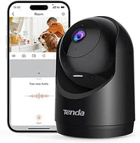 Tenda Cámara WiFi Vigilancia Interior 2K Cámaras de Seguridad Domo 360°, Visión Nocturna,Detección de Movimiento,Control Remoto,Audio Bidireccional, Camara Vigilancia para Mascota,CP3V3.0 negro WiFi-6