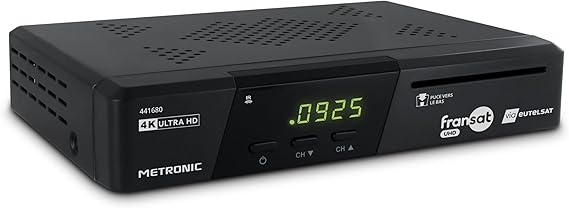 METRONIC 441680 Fransat 4K UHD HDR10 Satélite, Recepción de TDT, Sonido Dolby Atmos, Puerto USB de Doble Potencia, Tarjeta Fransat incluida, Pausa y reproducción de TV (Time Shift)
