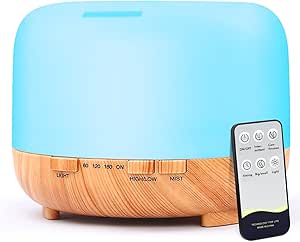 Moisturnt Diffuseur Humidificateur d'Aromathérapie Ultrasonique : 500ml pour huiles essentielles avec télécommande - Humidificateur d'ambiance Lampe de Parfum 7 Couleurs LED Maison Bureau Yoga Spa