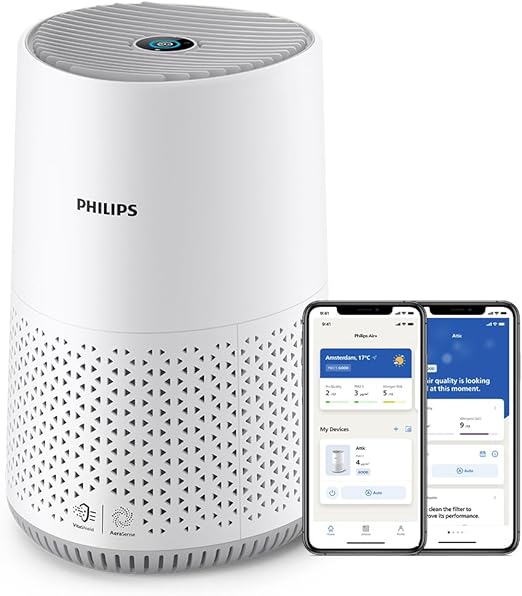 Philips Purificador de aire Serie 600, Eficacia energética con sensor inteligente, El filtro HEPA elimina el 99,97% de los contamites,Cubre hasta 44m2,Mando a través de la app, Blanco (AC0651/10)