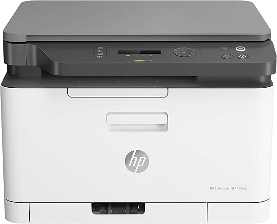 HP Color Laser MFP 178nw 4ZB96A, Impresora Láser Color Multifunción, Imprime, Escanea y Copia, Wi-Fi, Ethernet, USB 2.0 alta velocidad, HP Smart App, Panel de Control LCD, Blanca y Gris