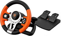 KROM K-DRIVER – Volante Gaming con Pedales y Vibración, Rotación de 180°, Palanca de Cambios y Levas, 12 Botones, Conexión USB, compatible con PC, PS3, PS4 y Xbox One – Negro
