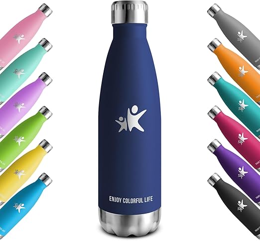 KollyKolla Botella Termica, 500ml, Botella Agua Acero Inoxidable, Termo Sin BPA, Cantimplora Termica Reutilizable, Water Bottle con Pared Doble Aislamiento, para Niños, Adultos, Deporte, Oficina