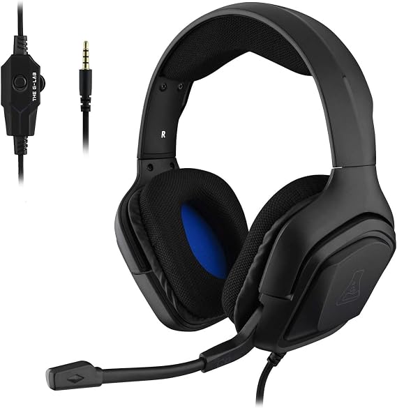 The G-Lab Korp Cobalt Auriculares Gaming - Auriculares estéreo, Ultra Ligero, Auriculares con Micrófono, Jack de 3.5 mm para PC, PS4, PS5, Xbox One, Mac, Tablet PC, Switch, Smartphone (Negro)