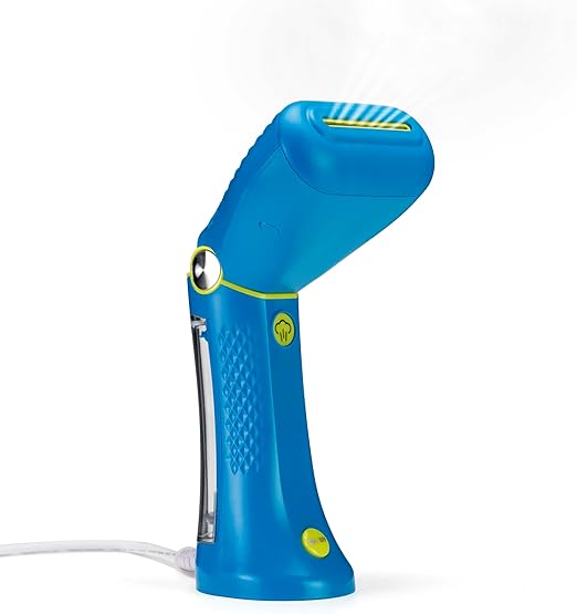 Conair GSC24BLE Plancha de vapor vertical Power Steam, Compacta y ligera, Ideal para viajar, Elimina el 99,9% de las bacterías, Calentamiento rápido, Potencia de 1100 W, Color Azul