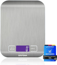 GRIFEMA Digitale Küchenwaage (Hochpräzise 1g-5000g), Feinwaage mit LCD Display und 2 Batterien, Waage Küchenwaage Abstellautomatik und Tara, Digitalwaage mit 6 Maßeinheit, Briefwaage Edelstahl