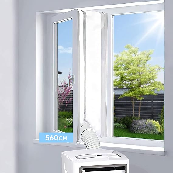EGNBU - Sello de ventana de 560 cm para aire acondicionado móvil y secadora, kit universal de ventana para unidad de aire acondicionado, protectores de intercambio de aire con cremallera y cinta de