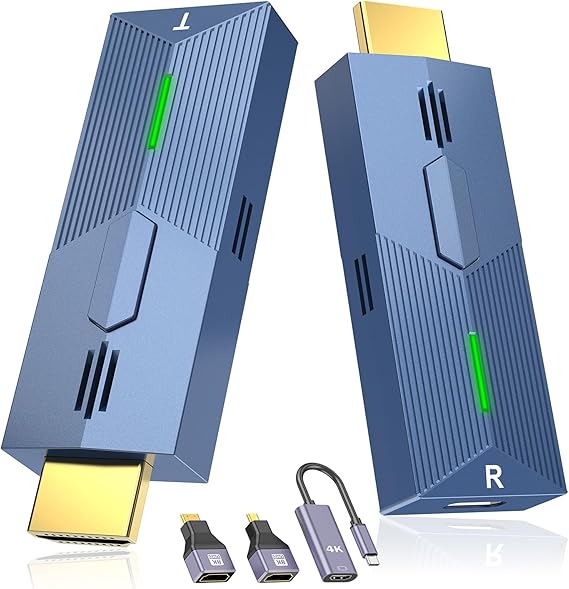Transmisor y Receptor HDMI inalámbrico, Decodificación 4K Salida 1080P, Wireless HDMI para Portátil/PC/TV Box para Transmitir Audio/Vídeo a TV/Proyector/Monitor, 2,4G/5GHz, Plug & Play