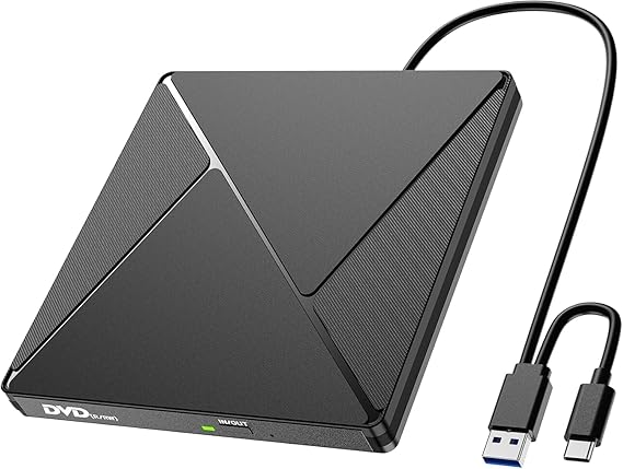 Lector CD DVD Externo, Grabadora CD DVD Unidad Externa con USB 3.0 y USB-C, Unidades Portátil CD/DVD /-RW/ROM Estable para PC/Portátiles/Windows 11/10/8/7/XP/Vista/Linux/MacOS