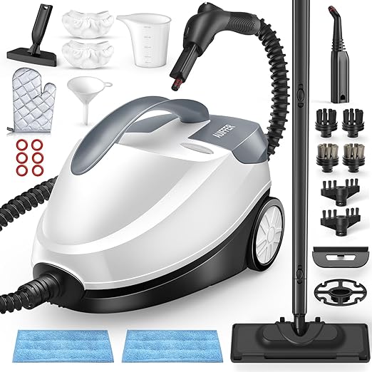 Limpiador a Vapor, Steam Cleaner 28 Accesorios, 1,5 L 2000 W 4 bar, Vapor Bloqueable, Vaporeta Limpieza Hoga para Eliminar la Suciedad y la Grasa de Suelos, Muebles Tapizados y en el