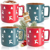 com-four® 4x tazas XL navideñas de porcelana – tazas de 450 ml con motivos invernales – diseño bicolor en verde y rojo (4 diseños navideños - 450 ml)