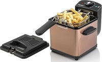 Bestron Freidora de aceite, mini freidora para 1 ración de patatas fritas, pescado o nuggets, incl. tecnología de zona fría y control de temperatura hasta 190°C, con cesta de acero inoxidable, cubre