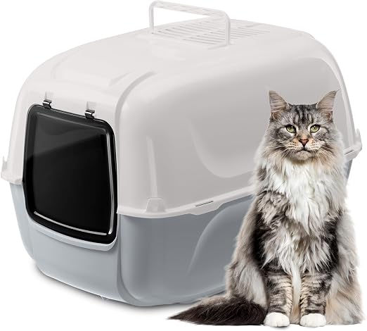 Ferplast Arenero Gatos Cubierto, XXL, Incluye 2 filtros Antiolor y Pala, Gris, L 67 × A 49 × A 47 cm