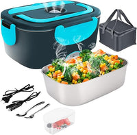 Gentre Fiambrera Electrica 4 en 1 12V/24V/220V~240V Calentador de Comida Portatil con Termo para Coche Camión y Trabajo 1.5L 60W en Acero Inoxidable con Tartera Bolsa Térmica y Juego de Cubiertos