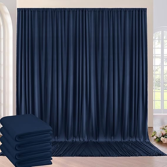 6 m×3 m sin Arrugas Cortinas sobre Fondo Azul Marino para la Fiesta de Boda, 4 Paneles de poliéster Marino de 1,5 m × 3 m Fondo Teatro decoración cumpleaños Baby Party Nupcial Ducha fotografía