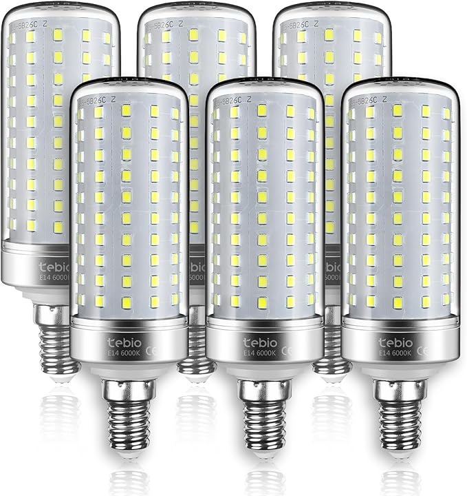tebio Bombillas LED de Maíz E14 25W 6000K Bianco Freddo Bombillas LED de Candelabro, 2500LM, Equivalente a Bombilla Incandescente 200W, Bombillas LED de Vela No Regulables, Pack 6 Bombillas