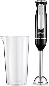 Ufesa BP3442 Batidora de Mano, 600 W, Función Turbo, 2 Cuchillas y Pie en Acero Inoxidable, Diseño Ergonómico y Anti Salpicaduras, Vaso Medidor Incl., Sin BPA, Color Negro (Black)