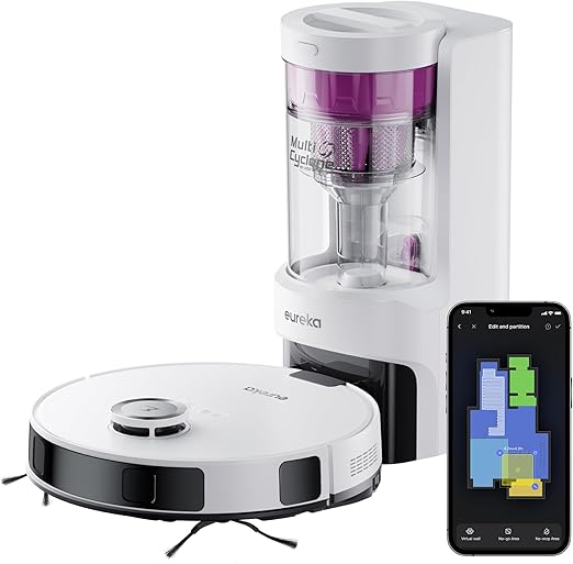 EUREKA NERE10s Robot Aspirador y Fregasuelos Autovaciado, Aspirador Robot con Estación,Autonomía 180 min Aspirador Robot con 4000Pa,Detección Obstáculos Navegación LiDAR,para Moquetas y Suelos Duros