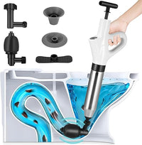 Desatascador de inodoro de aire comprimido, desatascador WC,4 en 1 Desatascador de bomba Alta,Kit de desatascado de alta presión con 4 cabezales reemplazables, para desatascar la cocina, el cuarto de
