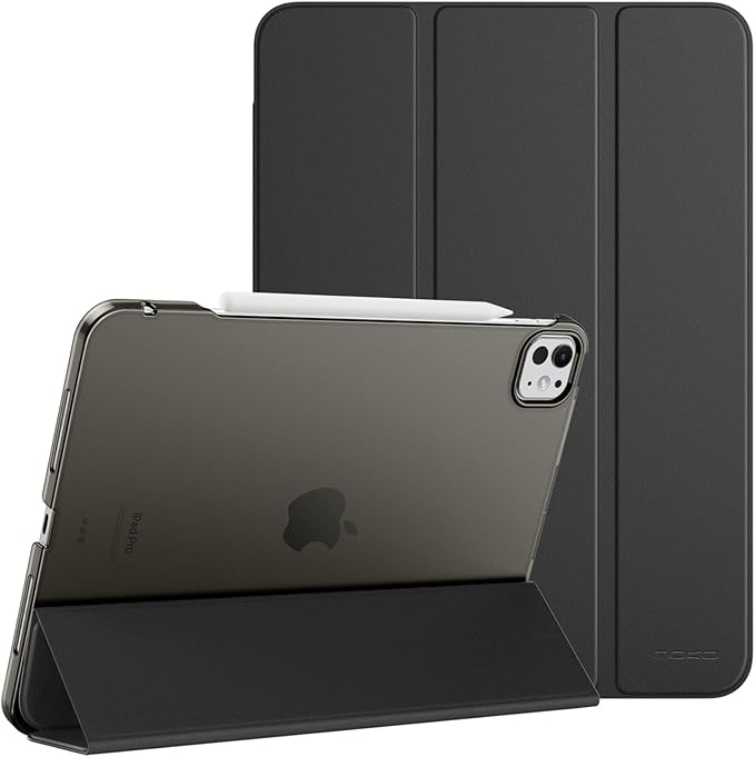 MoKo Funda para iPad Pro 11 Pulgadas M4 2024 (5ª Gen), Funda Delgada con Carcasa Trasera Traslúcida PC Duro para iPad Pro 11'' Modelo 2024 (A2836/A2837/A3006), Soporta Apple Pencil Pro, Negro