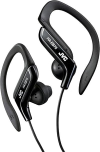 JVC HA-EB75-BN-U Auriculares Deportivos con Clip Regulable, Ajuste Seguro 5 Posiciones, Resistente a Salpicaduras, Sonido Potente con Graves, Cable 1,2m Forma de L Compatible con Smartphone