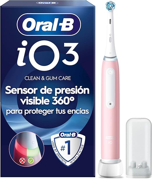 Oral-B iO 3N Cepillo de Dientes Eléctrico Rosa con Mango Recargable, 1 Cabezal y Soporte De Cabezales, 3 Modos De Cepillado, Diseñado por Braun, Regalos Originales para Mujer y Hombre