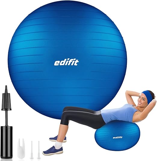 Edifit, Pelota de Pilates, 55,65 y 75, Ejercicio en Casa, Incluye Hinchador, Fitball, Embarazadas, Accesorios Yoga, Gimnasio, Varios Tamaños