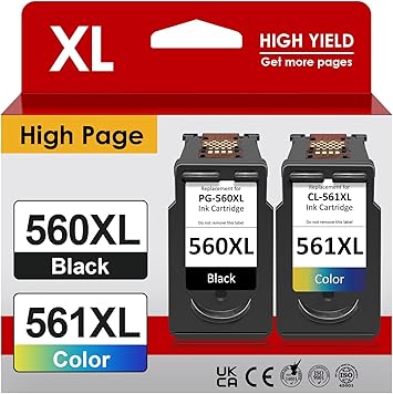 Firstoner 560 561 Cartuchos XL, PG 560 XL Negro y CL 561 XL Faber Recambio para Canon Cartuchos de Impresora 560 561 para TS7450 TS7451 TS5350 TS5351 TS5352 TS5353（Negro, Color）