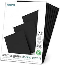 Pavo - Copertine per rilegatura effetto vera pelle, formato DIN A4, 250 g/m², confezione da 100 pz, colore: Nero