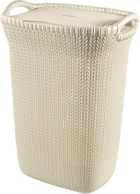 Curver Hamper- Baúl para la Colada 57L, Cesto de Ropa, 45x34xH61 cm, Acabado Knit, Blanco Oasis