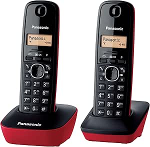 Panasonic KX-TG1612SPR Teléfono Inalámbrico Digital DECT, Unidad Base y 2 Auriculares, Identificador De Llamadas, Batería Larga Duración, Pantalla LCD, Agenda, Rellamada, Despertador, Rojo