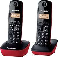 Panasonic KX-TG1612SPR Teléfono Inalámbrico Digital DECT, Unidad Base y 2 Auriculares, Identificador De Llamadas, Batería Larga Duración, Pantalla LCD, Agenda, Rellamada, Despertador, Rojo