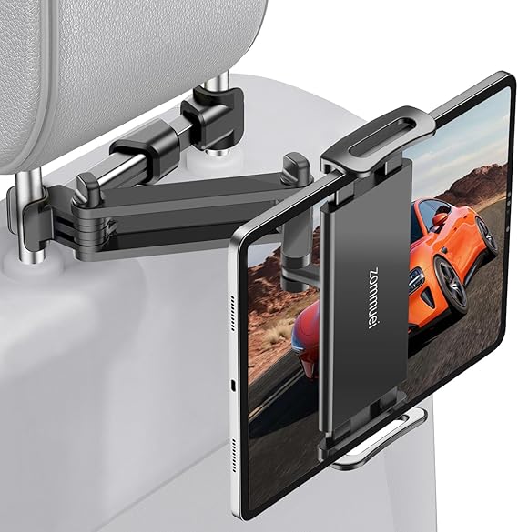 Zommuei Soporte Tablet Coche, Soporte Reposacabezas Asiento Trasero para automóvil 360°Rotación Soporte de Montaje Extensible para iPad Air Mini 2 3 4, Pad 2018 Pro 9.7,10.5, Tableta de 4.4-14 Pulgada