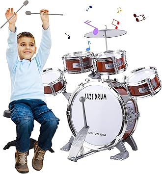 Bateria Infanti, Juguete Batería Niños Pequeños 3-5 Años, Jazz Instrumentos 5 Tambores con Taburete, Instrumento Musical Educativo para Niñas Niños de 3 4 5 6 Años Regalo