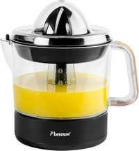 Bestron Exprimidor, Exprimidor eléctrico de cítricos y naranjas, incl. 2 conos exprimidores y tapa aromática, motor con dos sentidos de giro (izquierda/derecha), capacidad: 0,7 litros, negro/madera
