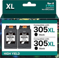 Heroil 305 Negro Reemplazo del Cartucho de Tinta 305xl para HP 305 XL Negro para HP DeskJet 2710 2720 DeskJet Plus 4100 4110 4120 4130 Envy 6010 6020 6030 Envy Pro 6420 6430 (Negro,2-Pack)