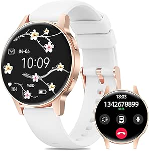 2025 Reloj Inteligente Mujer con SIRI/ET/HR, 1.27"TFT Pantalla Táctil Smartwatch con Llamadas Bluetooth Pulsometro Ciclo Menstrual IP68 Fitness Tracker Monitor de Sueño para iOS & Android (plateado)