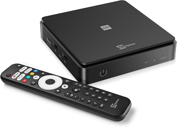 TELE System ON T2 HD: Decodificador Digital terrestre Android TV, Smart TV Upgrade, Sintonizador DVB-T2 HEVC HDR10+ HLG, HDMI, Adaptador SCART Incluido - Certificado por Google