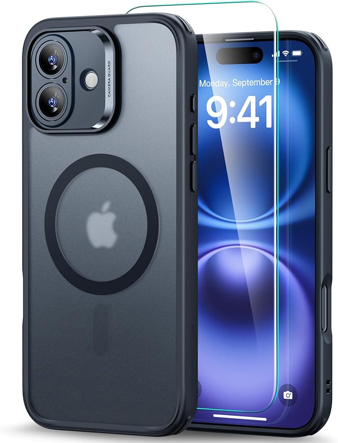ESR Funda para iPhone 16 Plus (4 en 1), Funda Translúcida Mate con Protector de Pantalla, Compatible MagSafe, Protección Grado Militar, Serie Classic, Negro Esmerilado