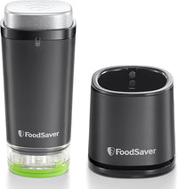 FoodSaver Envasadora al vacío de alimentos inalámbrica y portátil | con base de carga, 1 recipiente para conservar y marinar, y 5 bolsas con cremallera para contenidos frescos [VS1199X]