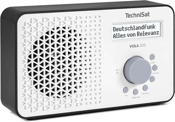 TechniSat Viola 200 - Radio portátil Dab+/FM (con Pantalla LCD, Antena telescópica, Memoria de Favoritos, Salida para Auriculares, Funcionamiento con Red y Pilas, Altavoz Mono, RDS, PLL) Blanco/Negro