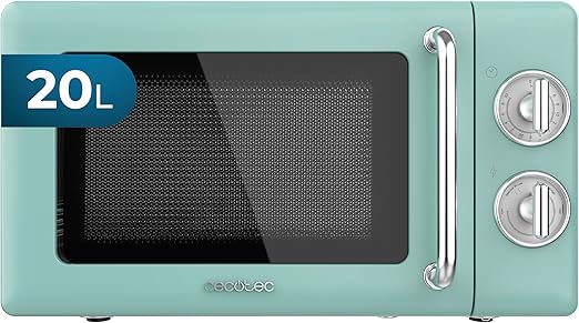 Cecotec Microondas Mecánico de 20 L Proclean 3010 Retro Green. 700 W en 6 Niveles, Temporizador hasta 30 Minutos, Modo Descongelación, Diseño Vintage en Verde, Acabados en Acero
