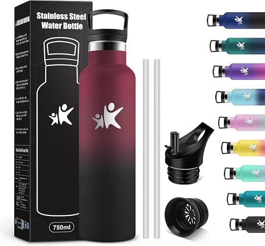 KollyKolla Botella Termica 750ml, Botella Agua Acero Inoxidable con Pajita y Filtro, Reutilizable, Termo a Prueba de Fugas, Sin BPA, Cantimplora para Deporte, Oficina, Gimnasio, Ciclismo, Escuela